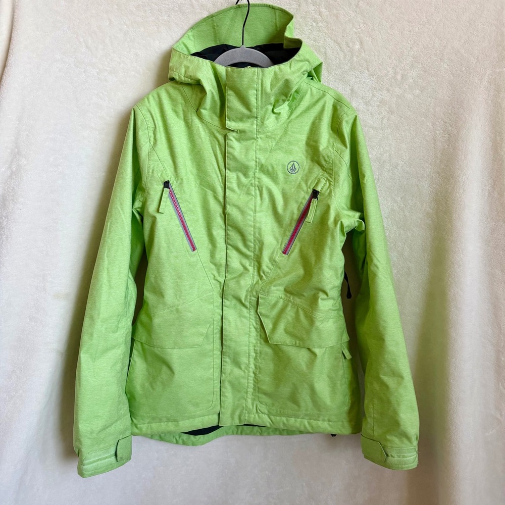 Volcom Fauna Insulated Acid Green Snowboard Ski Jacket Leopard Lining Size M